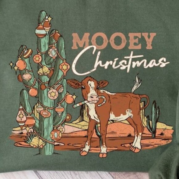 Mooey Christmas Sweatshirt Cows Sweatshirt Christmas Cow Sweatshirt 90 - Picture 2 of 5